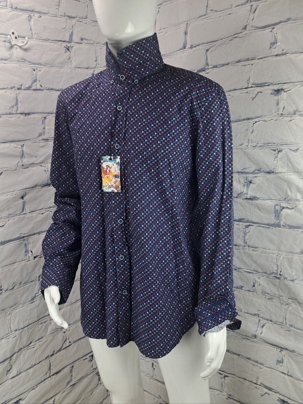 NWT Robert Graham Men's Tailored Fit Dress Shirt Colorful Retro Pattern XL - Picture 2 of 15